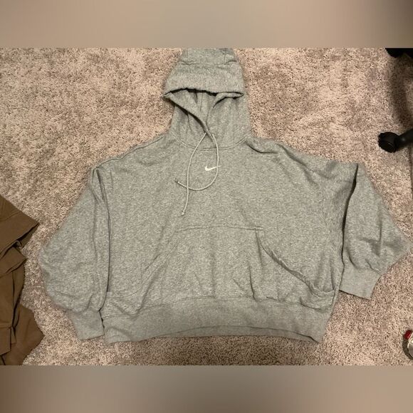 Nike Cropped Oversized Gray Hoodie - Picture 1 of 3